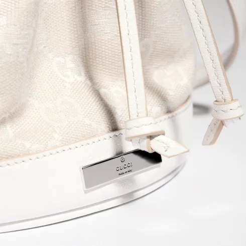 Gucci Bucket With Plaque Mini Shoulder Bag / Ivory Denim Palladium Hardware - Image 8