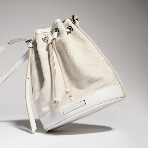 Gucci Bucket With Plaque Mini Shoulder Bag / Ivory Denim Palladium Hardware - Image 7