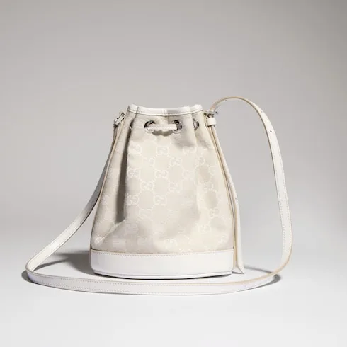 Gucci Bucket With Plaque Mini Shoulder Bag / Ivory Denim Palladium Hardware - Image 4