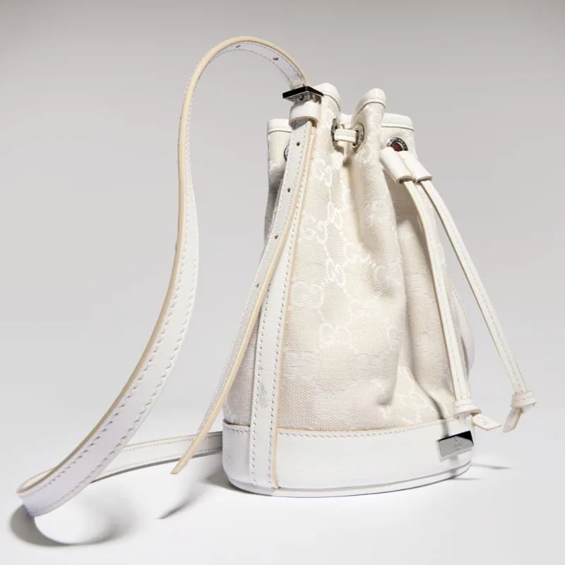 Gucci Bucket With Plaque Mini Shoulder Bag / Ivory Denim Palladium Hardware - Image 6