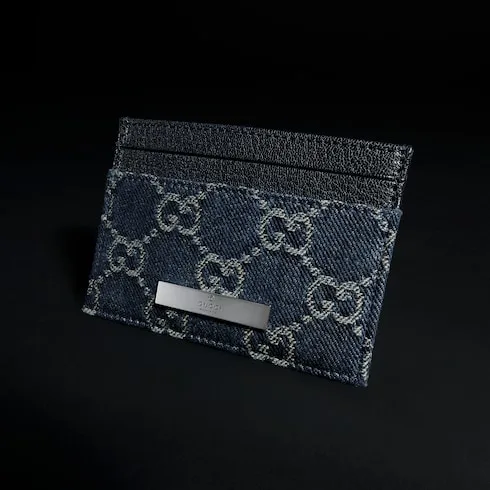 Gucci Card Case With Gucci Plaque / Dark Blue Denim Palladium Hardware - Image 3