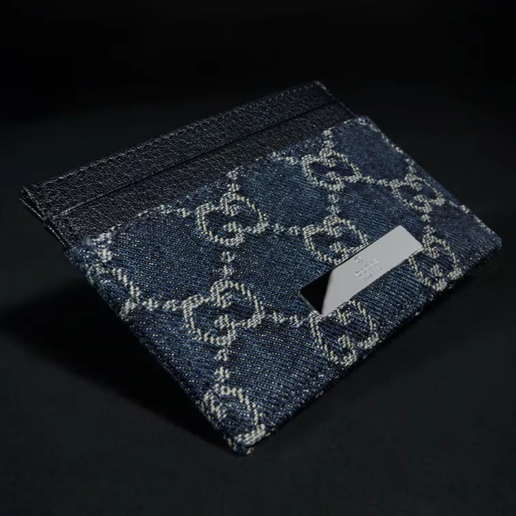 Alternative view of Gucci Card Case With Gucci Plaque / Dark Blue Denim Palladium Hardware