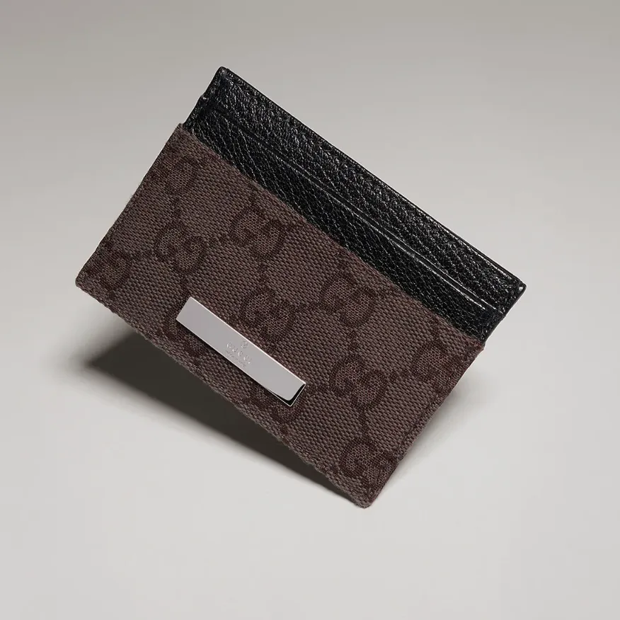 Alternative view of Gucci Card Case With Gucci Plaque / Dark Brown Canvas Palladium Hardware