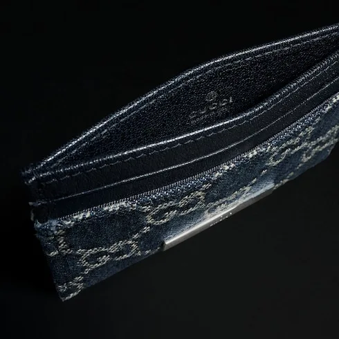 Gucci Card Case With Gucci Plaque / Dark Blue Denim Palladium Hardware - Image 4