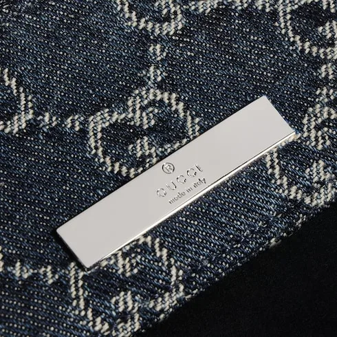 Gucci Card Case With Gucci Plaque / Dark Blue Denim Palladium Hardware - Image 5