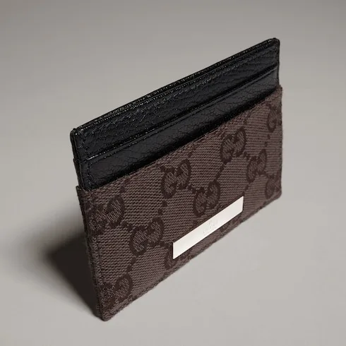 Gucci Card Case With Gucci Plaque / Dark Brown Canvas Palladium Hardware - Image 3