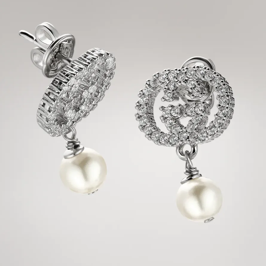 Gucci Crystal And Pearl Earrings Palladium Hardware A0009F J9740 8524 - Image 4