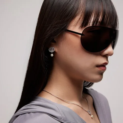Alternative view of Gucci Crystal And Pearl Earrings Palladium Hardware A0009F J9740 8524