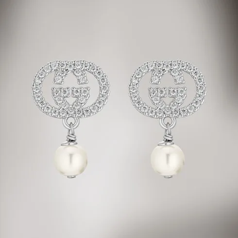 Gucci Crystal And Pearl Earrings Palladium Hardware A0009F J9740 8524 - Image 3