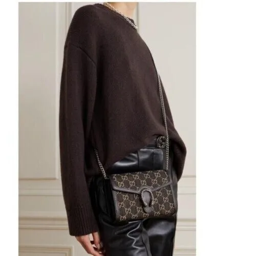 Gucci Dionysus Mini Chain Shoulder Bag / Black/ Ivory GG Denim Jacquard Palladium Hardware - Image 5