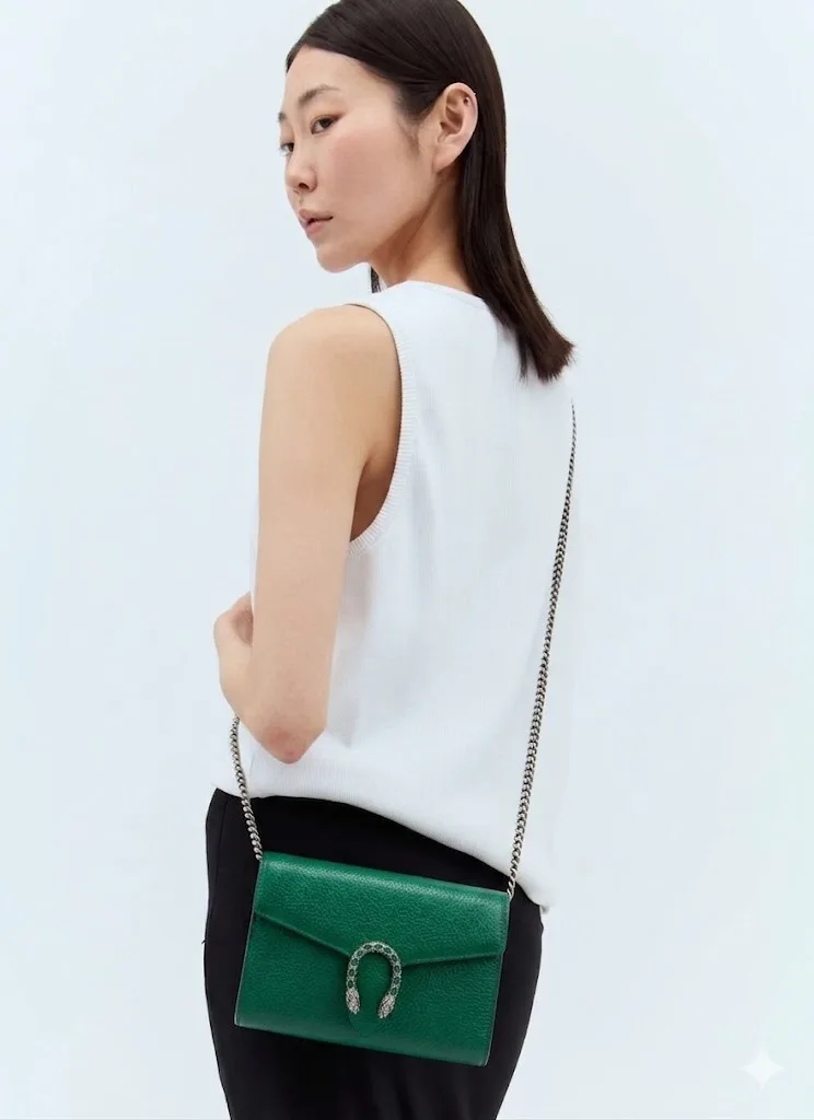 Gucci Dionysus Mini Chain Shoulder Bag / Emerald Green Metal Free Tanned Antique Silver Hardware - Image 2