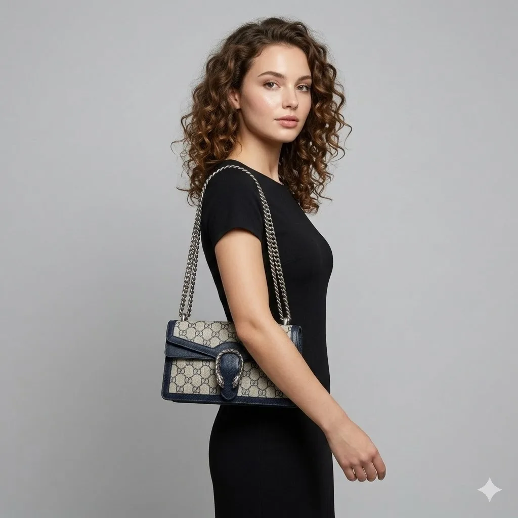 Alternative view of Gucci Dionysus Small Shoulder Bag / Beige/ Blue GG Supreme Canvas Antique Silver Hardware