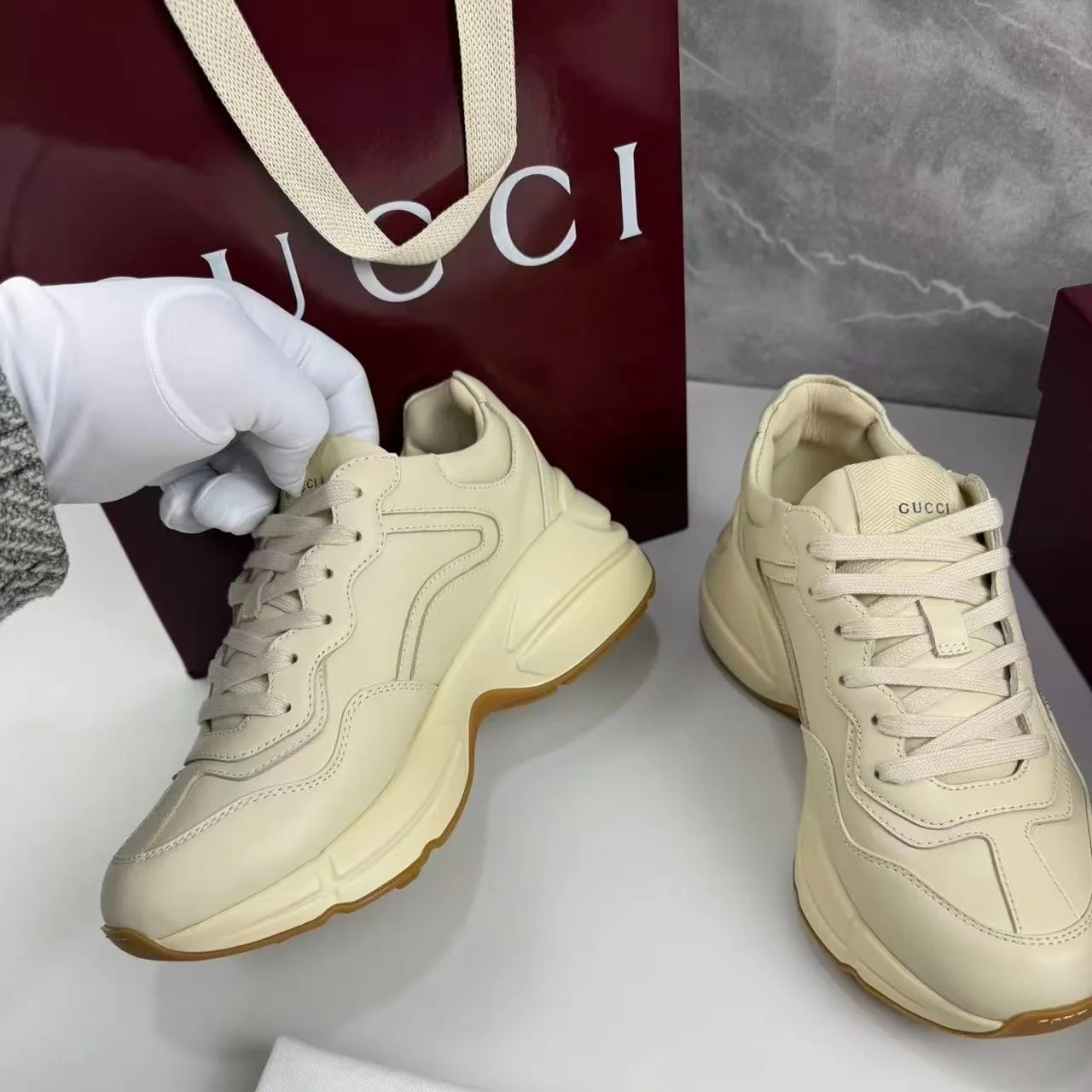 Alternative view of Gucci x Disney Women’s Rhyton Sneaker With Mickey Mouse Beige