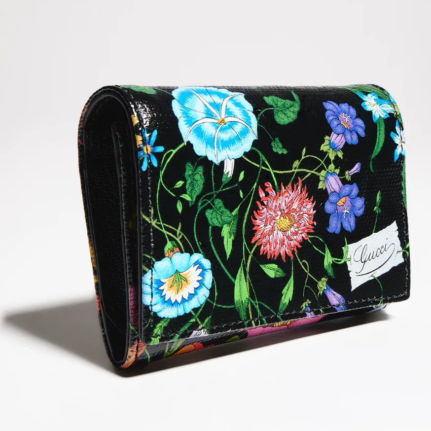 Alternative view of Gucci Flora Motif Bi Fold Card Case / Black/ Multicolor Palladium Hardware