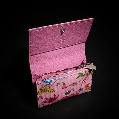Gucci Flora Motif Bi Fold Card Case / Pink/ Multicolor Palladium Hardware - Image 5