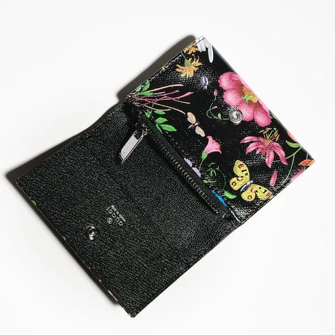 Gucci Flora Motif Bi Fold Card Case / Black/ Multicolor Palladium Hardware - Image 5