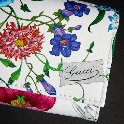 Gucci Flora Motif Bi Fold Card Case / White/ Multicolor Palladium Hardware - Image 4