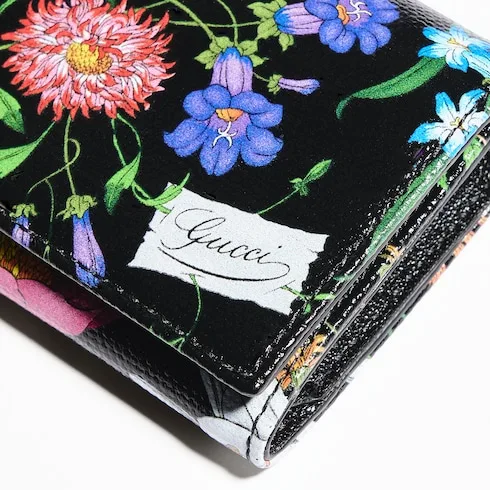 Gucci Flora Motif Bi Fold Card Case / Black/ Multicolor Palladium Hardware - Image 4