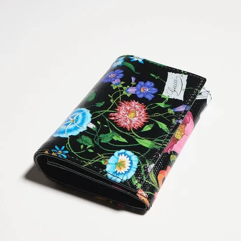 Gucci Flora Motif Bi Fold Card Case / Black/ Multicolor Palladium Hardware - Image 3