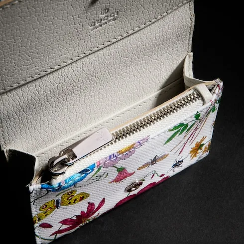 Gucci Flora Motif Bi Fold Card Case / White/ Multicolor Palladium Hardware - Image 5