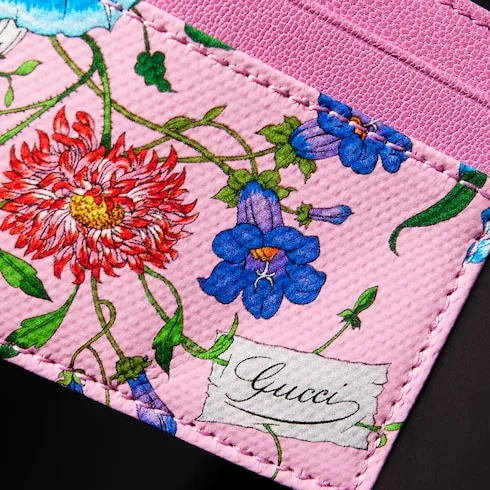 Gucci Flora Motif Card Case / Pink/ Multicolor Palladium Hardware - Image 5