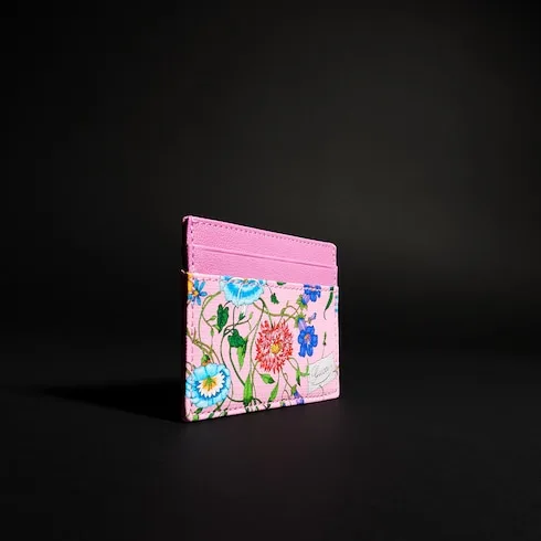 Alternative view of Gucci Flora Motif Card Case / Pink/ Multicolor Palladium Hardware