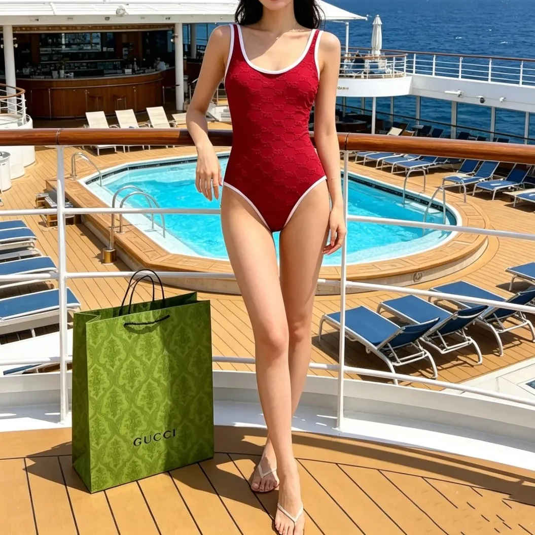 Alternative view of Gucci GG Jacquard One-Piece Swimsuit Red