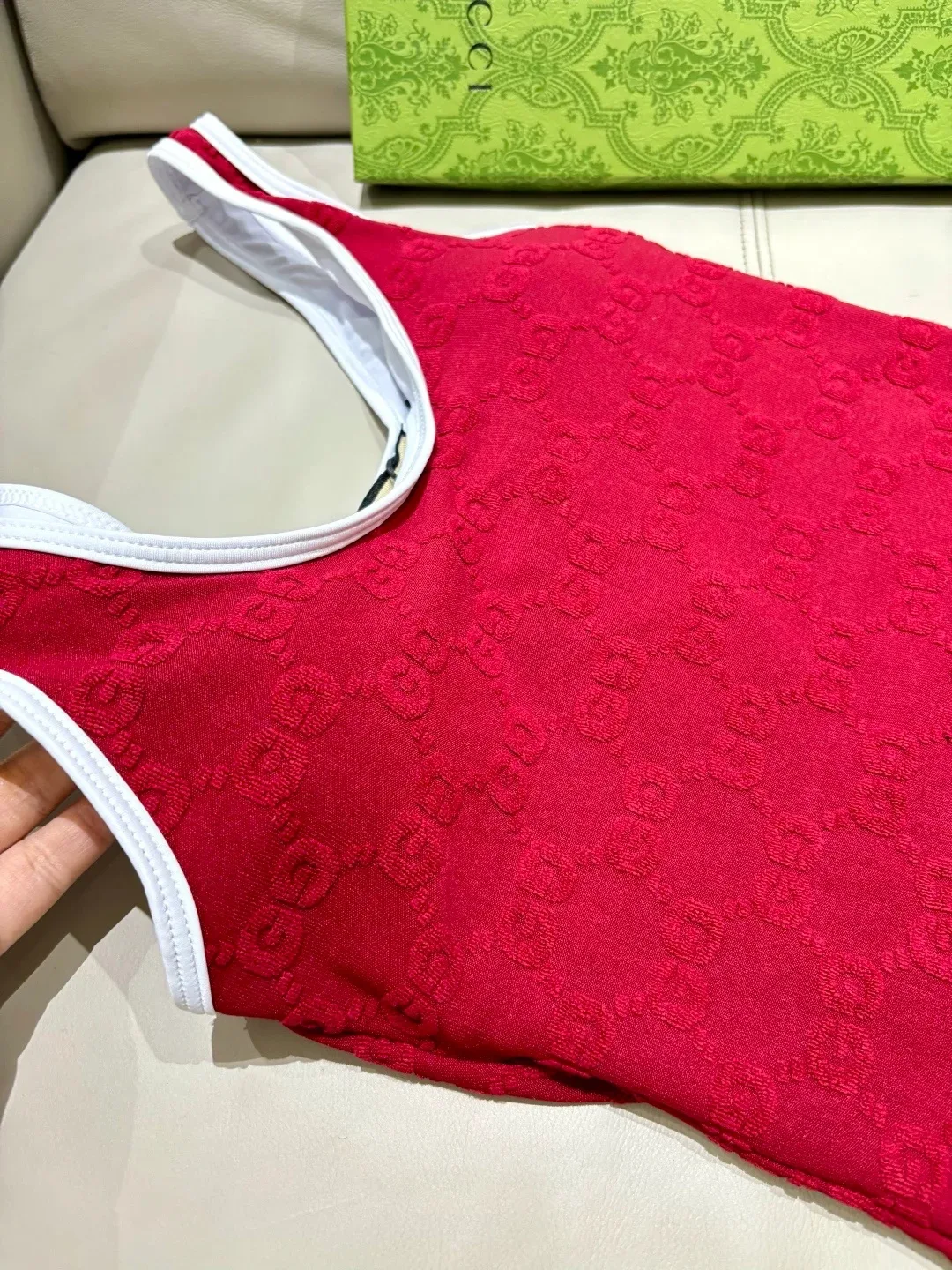 Gucci GG Jacquard One-Piece Swimsuit Red - Image 9