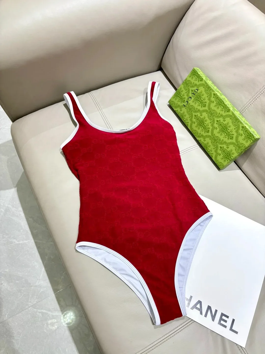Gucci GG Jacquard One-Piece Swimsuit Red - Image 6