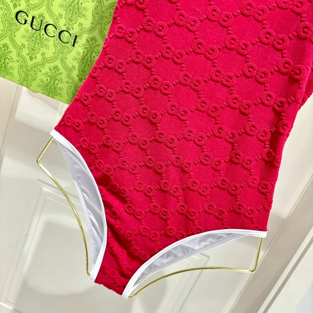 Gucci GG Jacquard One-Piece Swimsuit Red - Image 7