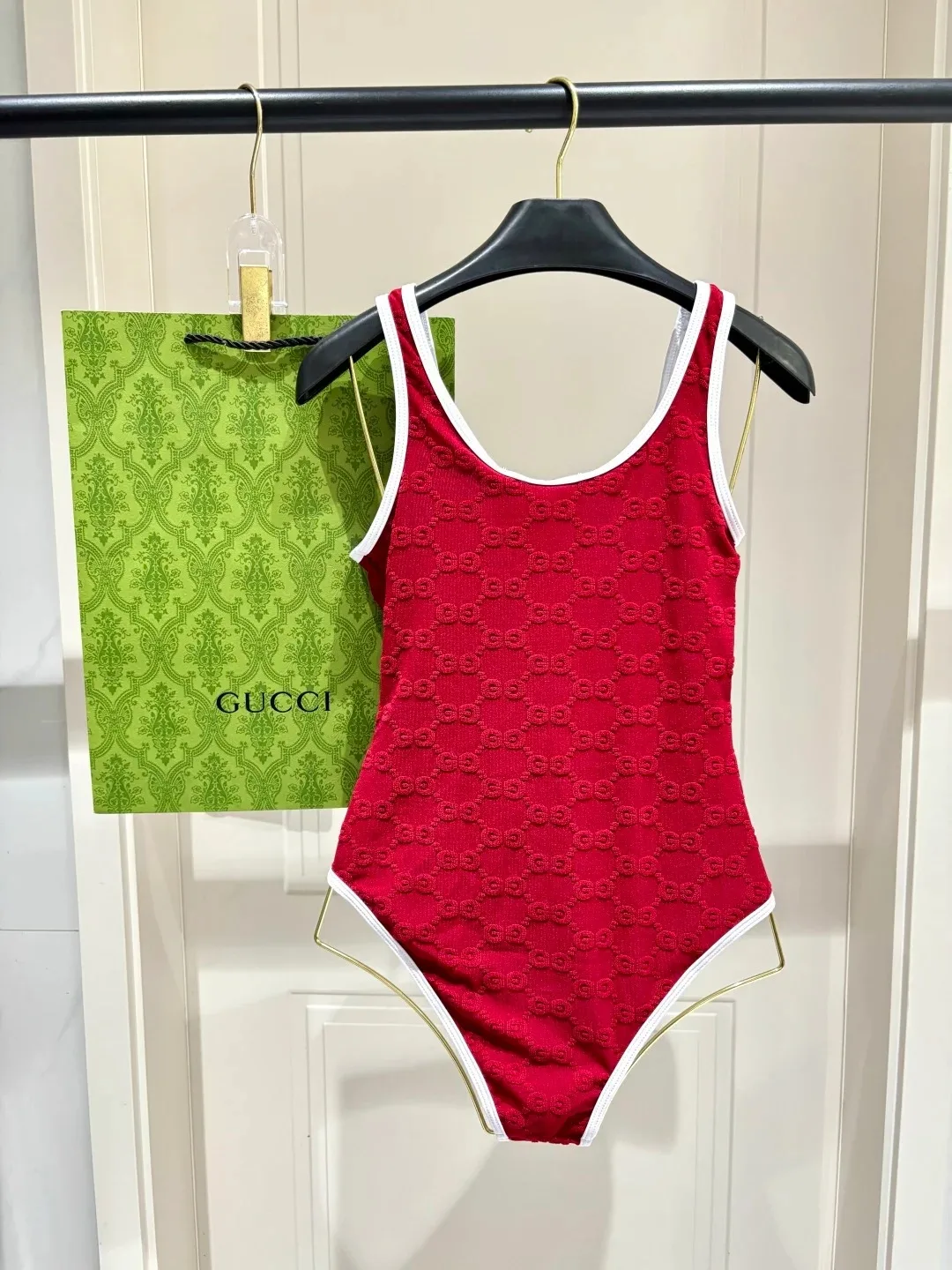 Gucci GG Jacquard One-Piece Swimsuit Red - Image 4