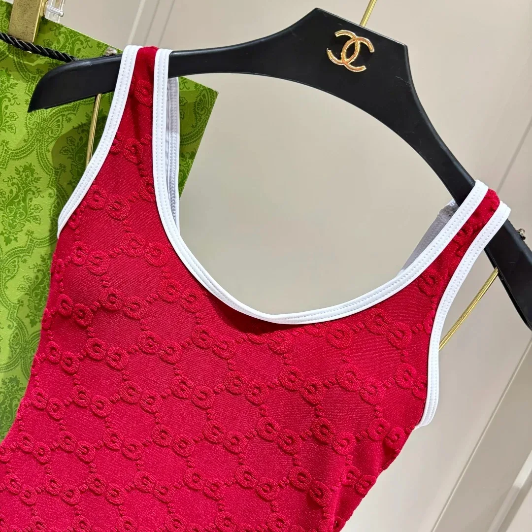 Gucci GG Jacquard One-Piece Swimsuit Red - Image 8