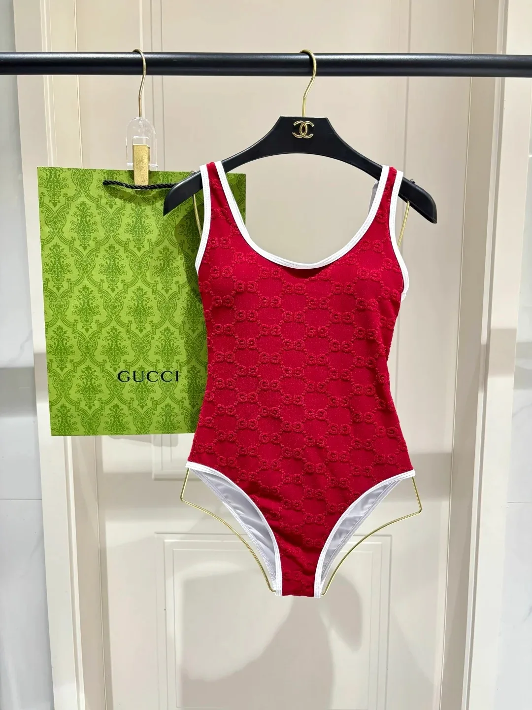 Gucci GG Jacquard One-Piece Swimsuit Red - Image 3