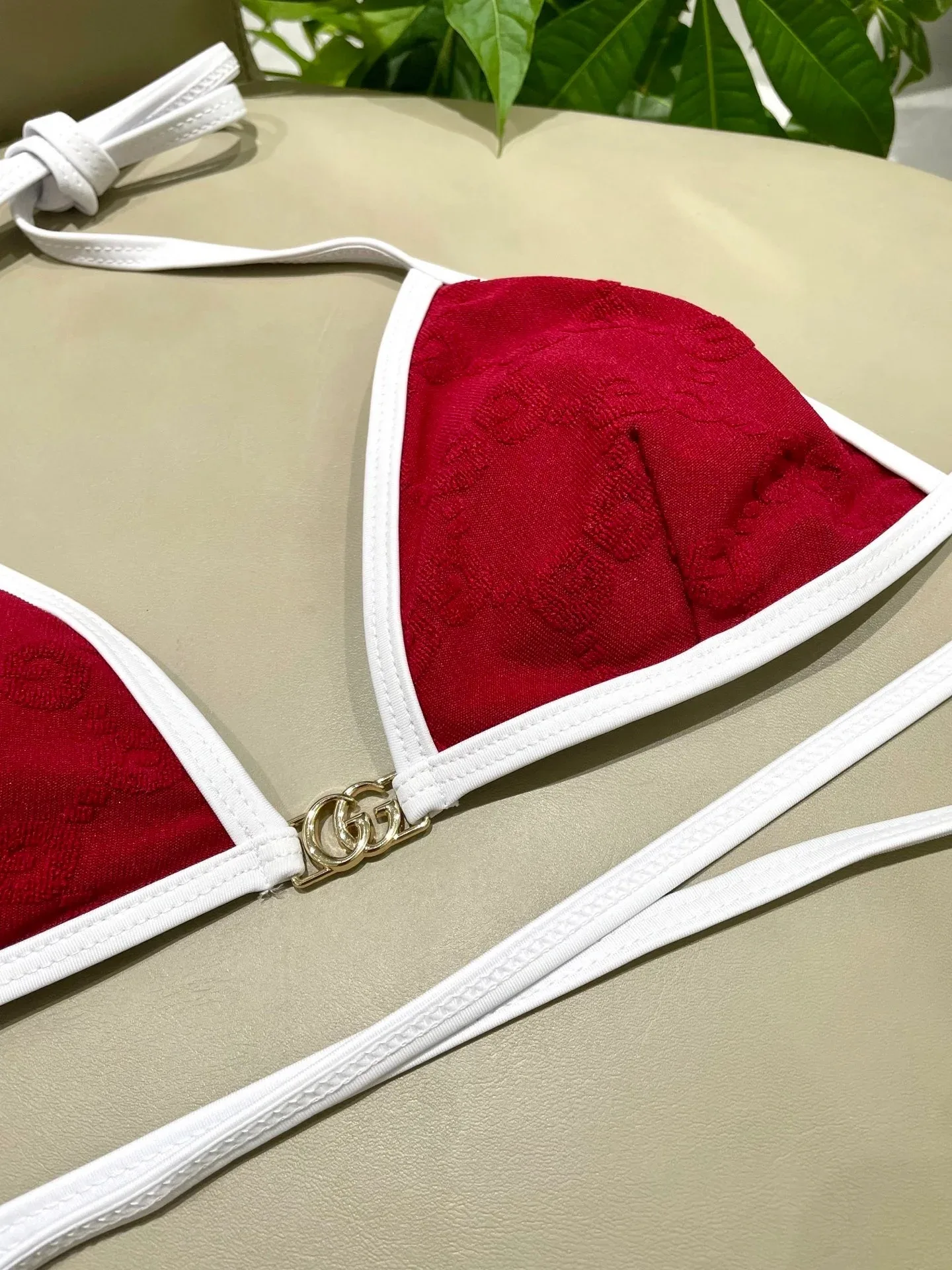 Gucci GG Jacquard Triangle Bikini Red - Image 13