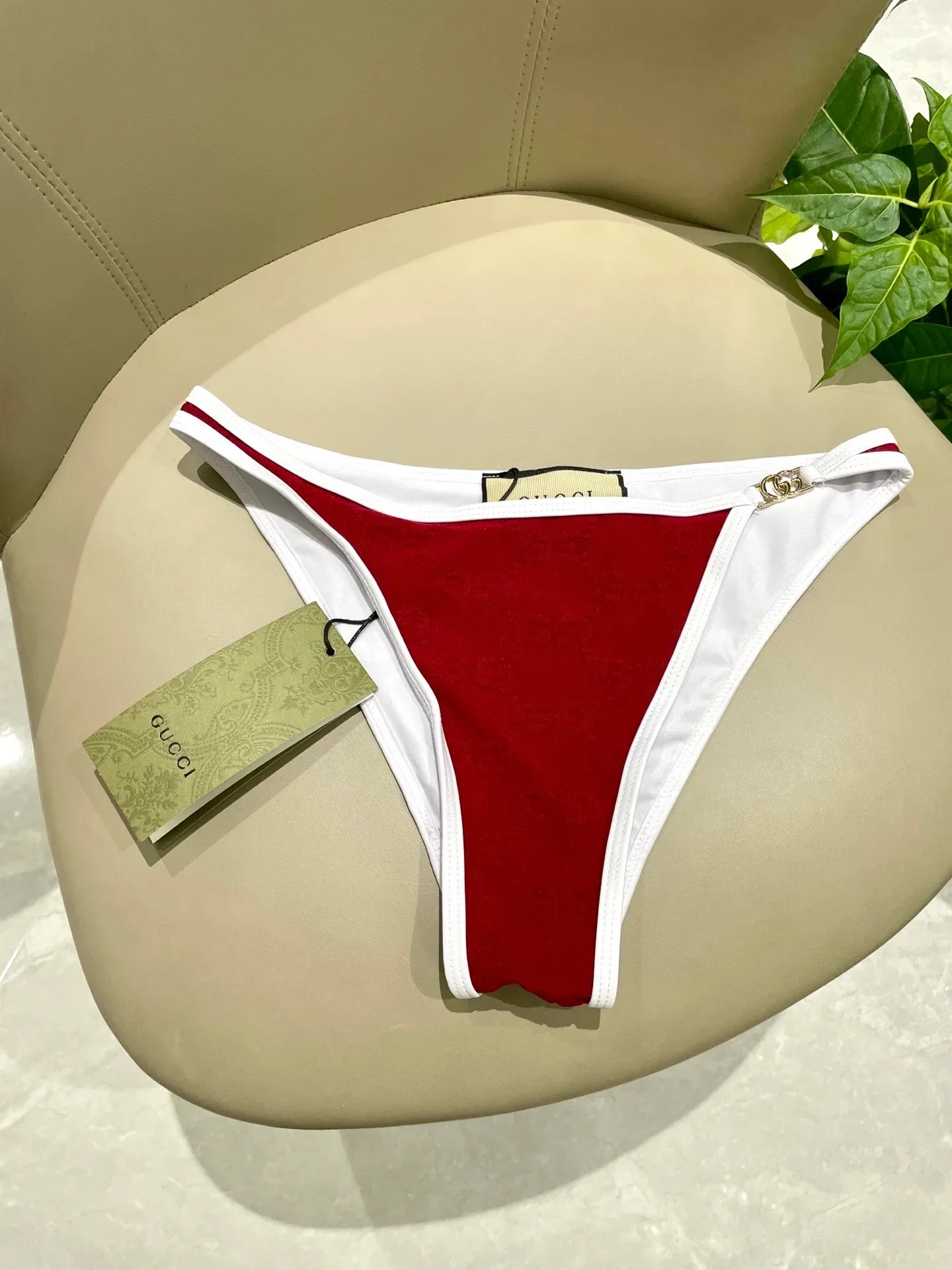 Gucci GG Jacquard Triangle Bikini Red - Image 14