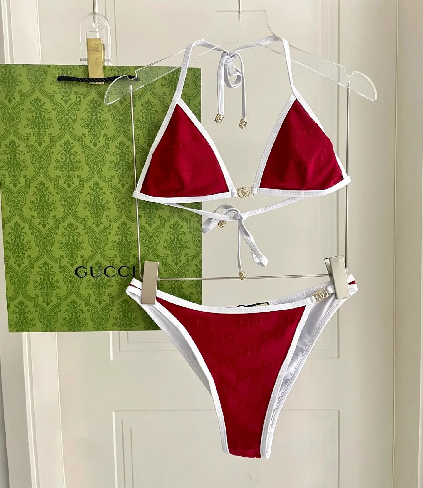 Gucci GG Jacquard Triangle Bikini Red - Image 6