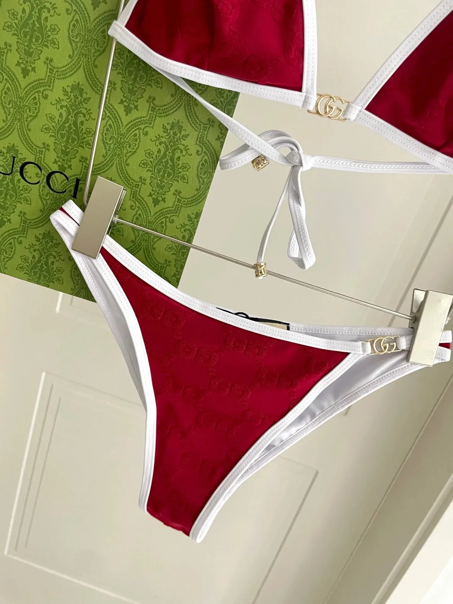 Gucci GG Jacquard Triangle Bikini Red - Image 11