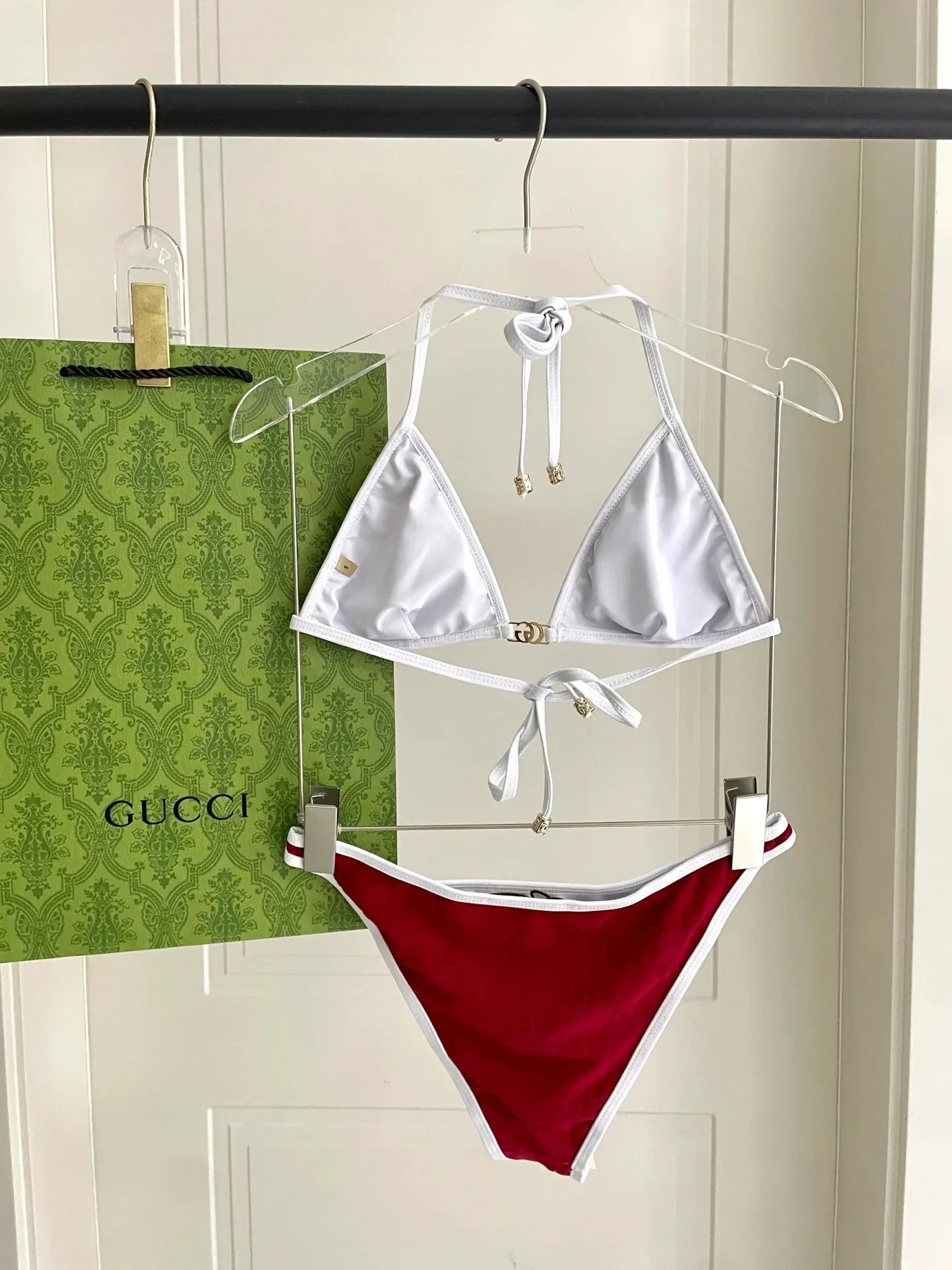 Gucci GG Jacquard Triangle Bikini Red - Image 7