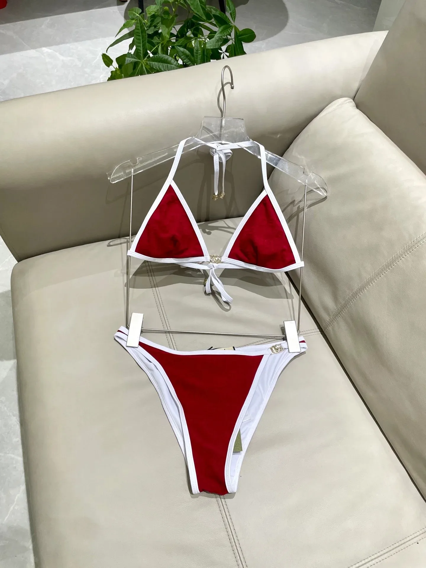 Gucci GG Jacquard Triangle Bikini Red - Image 4