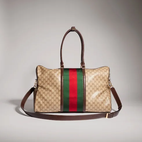Gucci GG Medium In Web Duffle Bag / Sand/ Dark Brown Gold Hardware - Image 7