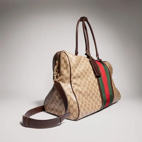 Gucci GG Medium In Web Duffle Bag / Sand/ Dark Brown Gold Hardware - Image 8