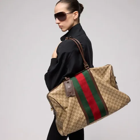 Gucci GG Medium In Web Duffle Bag / Sand/ Dark Brown Gold Hardware - Image 4