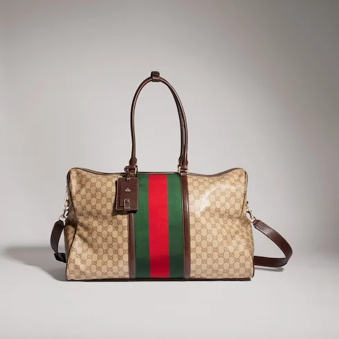 Gucci GG Medium In Web Duffle Bag / Sand/ Dark Brown Gold Hardware - Image 6