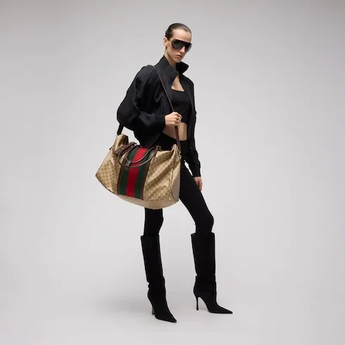 Gucci GG Medium In Web Duffle Bag / Sand/ Dark Brown Gold Hardware - Image 5