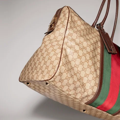 Gucci GG Medium In Web Duffle Bag / Sand/ Dark Brown Gold Hardware - Image 10