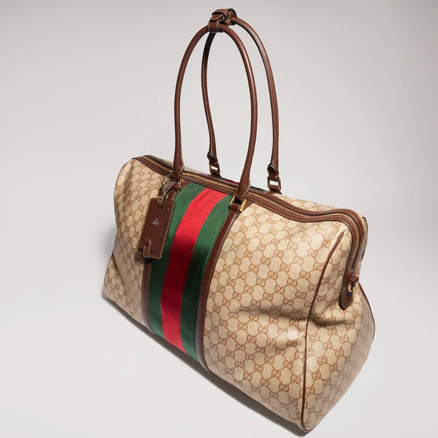 Gucci GG Medium In Web Duffle Bag / Sand/ Dark Brown Gold Hardware - Image 9