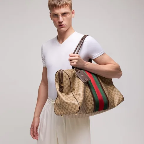 Alternative view of Gucci GG Medium In Web Duffle Bag / Sand/ Dark Brown Gold Hardware
