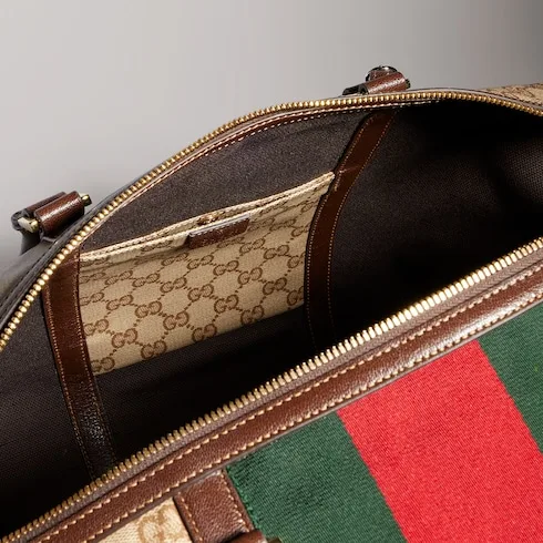 Gucci GG Medium In Web Duffle Bag / Sand/ Dark Brown Gold Hardware - Image 12