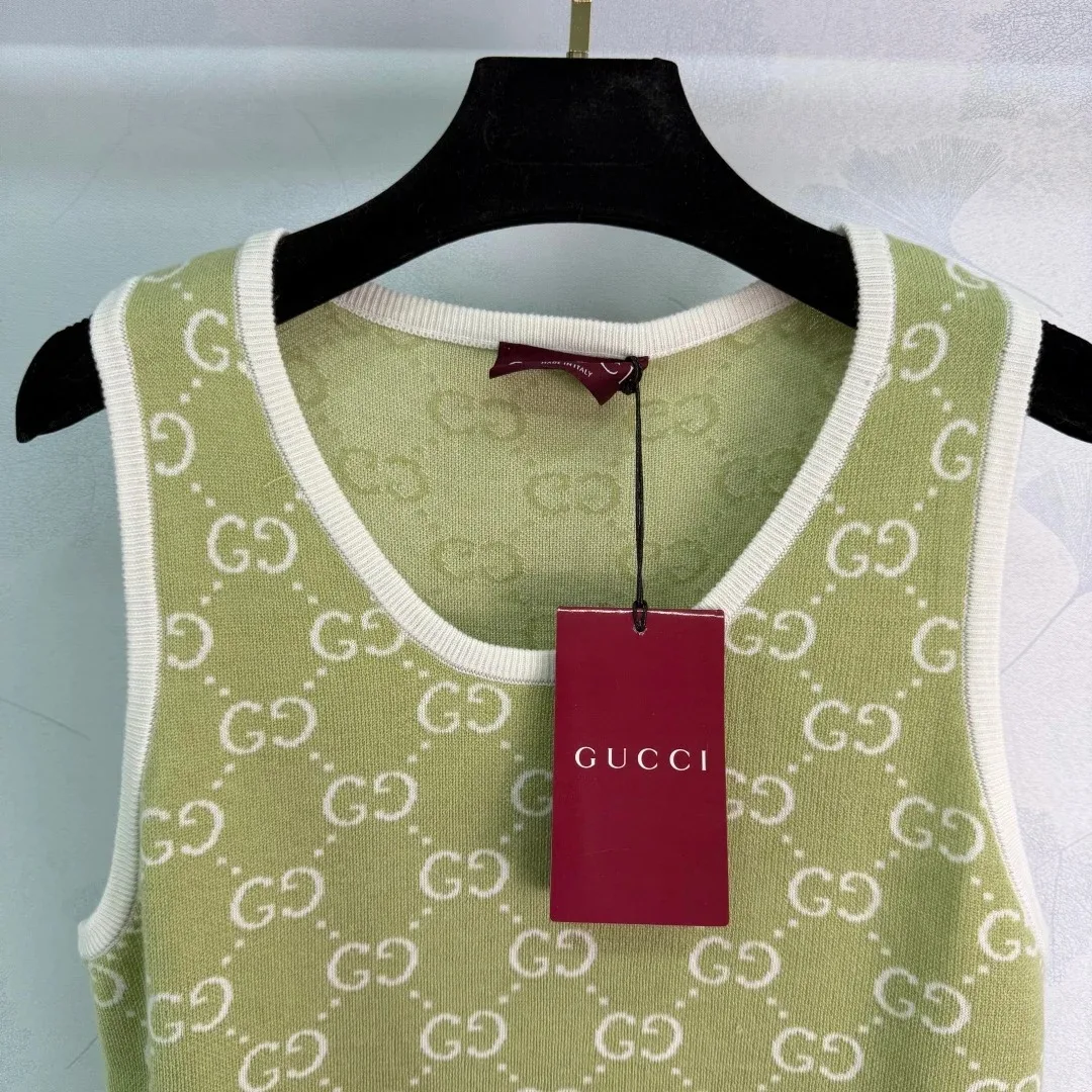 Gucci GG Monogram Sleeveless Top Sage Green - Image 4