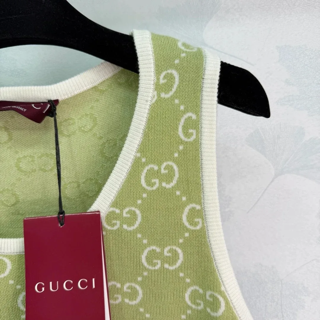 Gucci GG Monogram Sleeveless Top Sage Green - Image 5